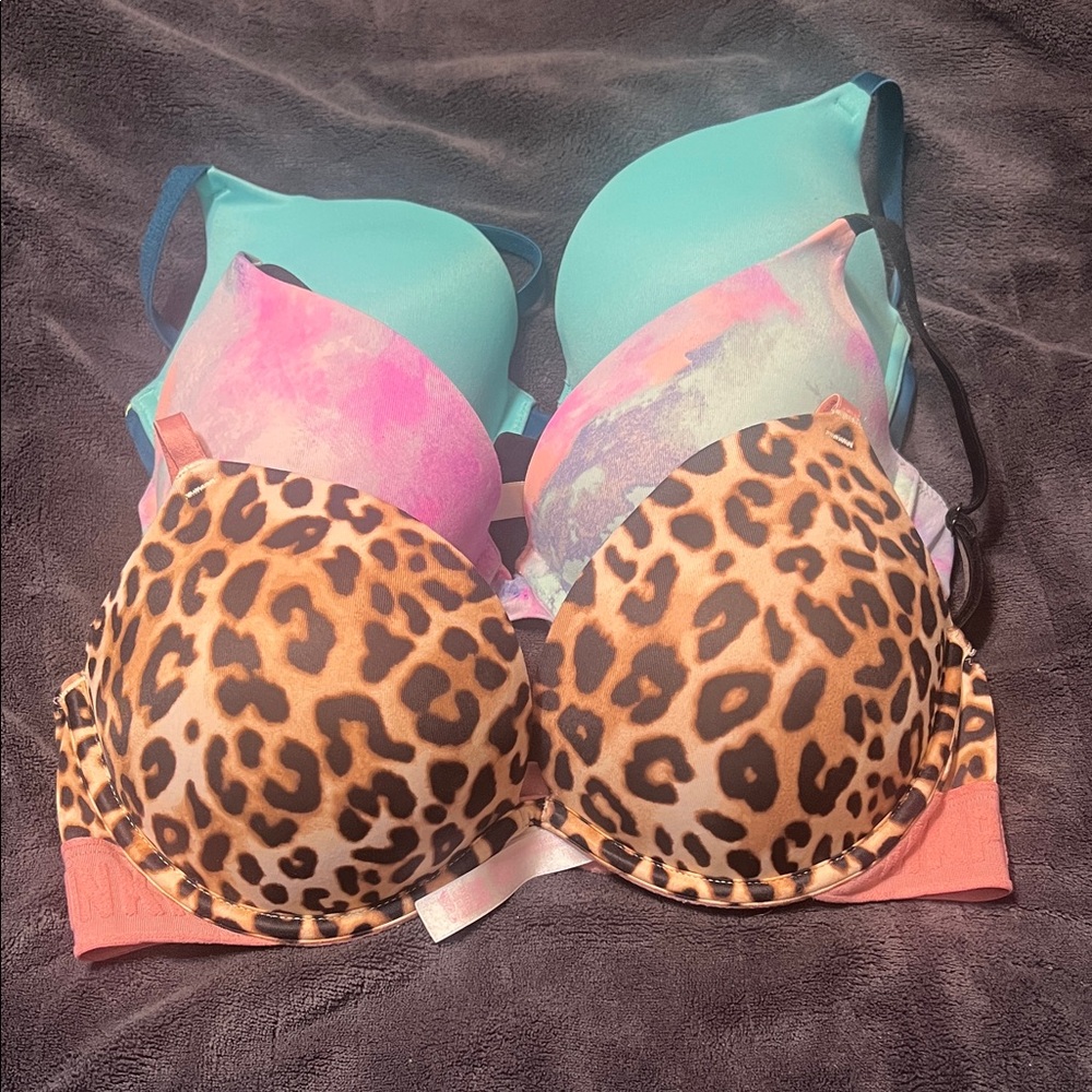 PINK Victoria's Secret Leopard and Multicolor Bra Set